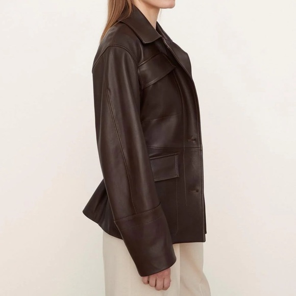 Vince Safari Leather Jacket in Black Truffle (Chocolate Brown) XS - Picture 2 of 4